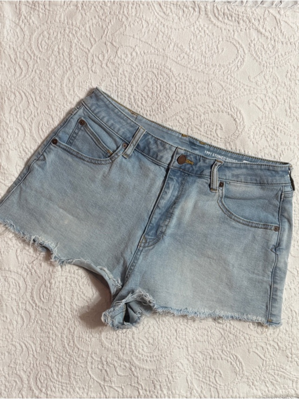 Volcom High Rise Short Shorts Size 29 Light Blue Cutoff Denim